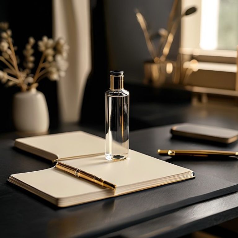 Wellness werkplek Werkplek met waterfles en notitieboek in licht